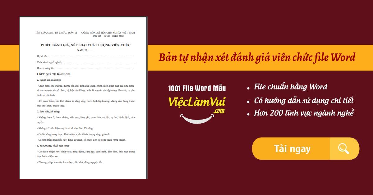 Bản tự nhận xét đánh giá viên chức file Word