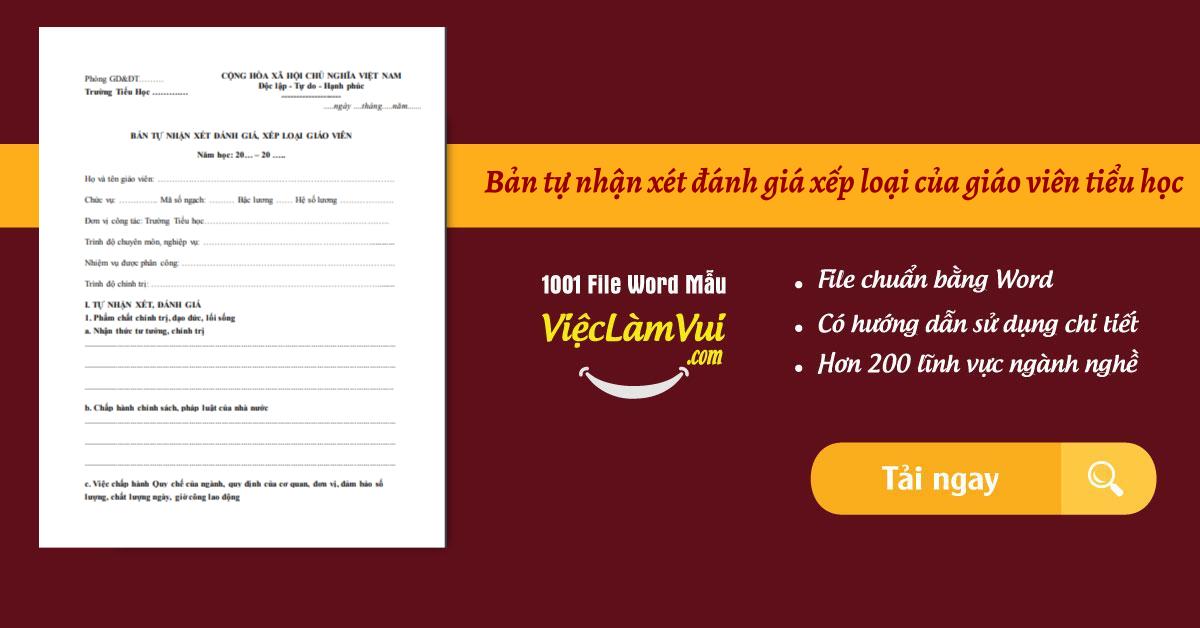 Bản tự nhận xét đánh giá xếp loại của giáo viên tiểu học file Word