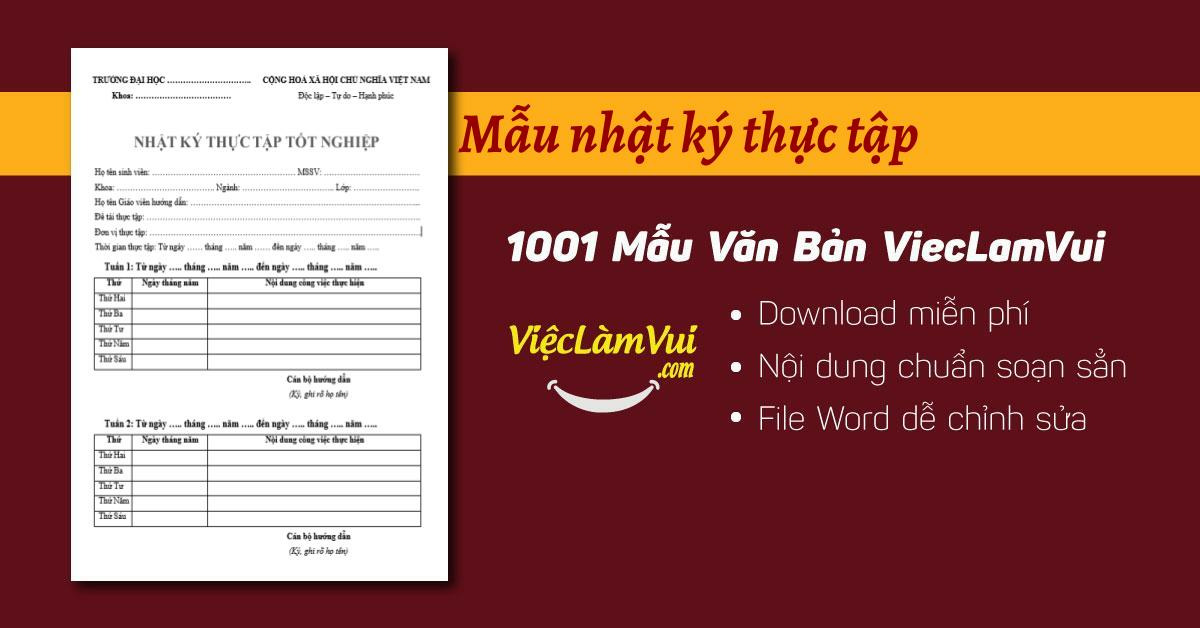 Mẫu nhật ký thực tập chuẩn file Word