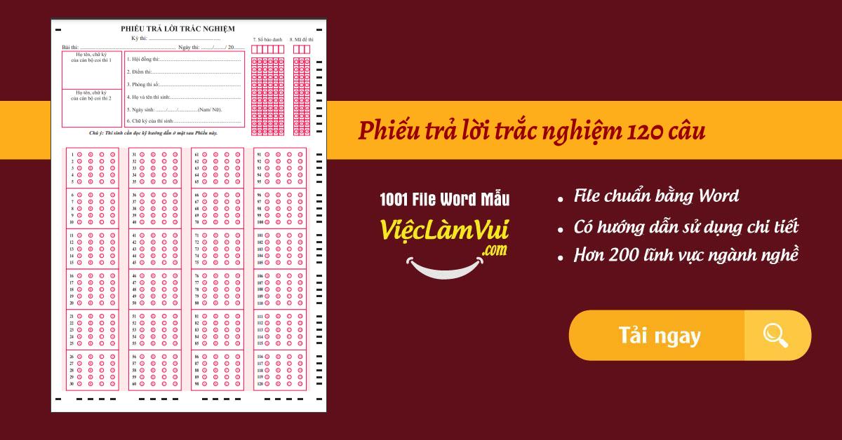 Phiếu trả lời trắc nghiệm 120 câu