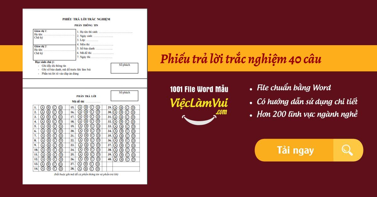 Phiếu trả lời trắc nghiệm 40 câu