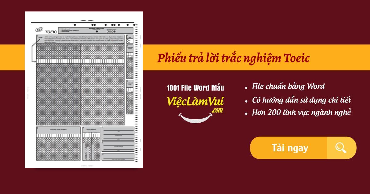 Phiếu trả lời trắc nghiệm Toeic PDF, mẫu Answer Sheet TOEIC