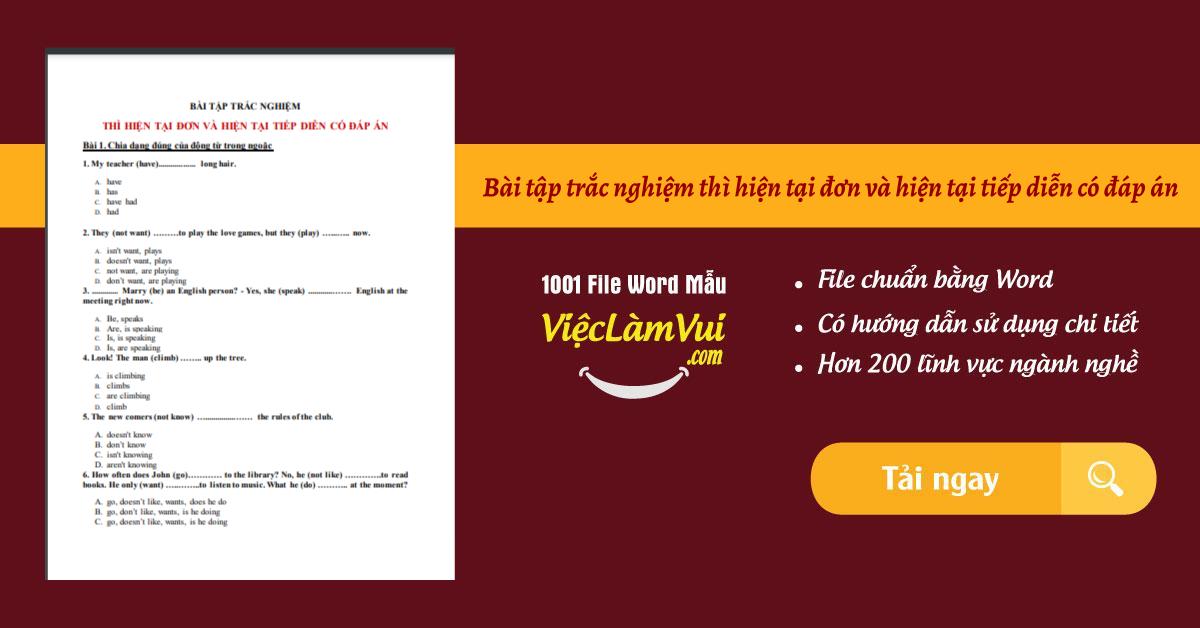Bài tập trắc nghiệm thì hiện tại đơn và hiện tại tiếp diễn có đáp án