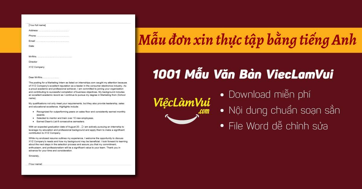 Mẫu đơn xin thực tập bằng tiếng Anh file Word
