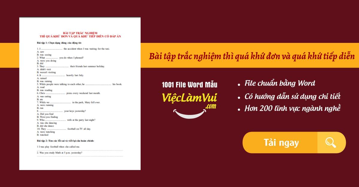 Bài tập trắc nghiệm thì quá khứ đơn và quá khứ tiếp diễn có đáp án