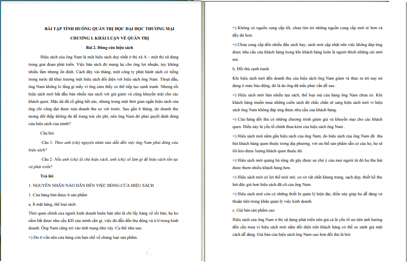 Bài tập tình huống Quản trị học có lời giải PDF
