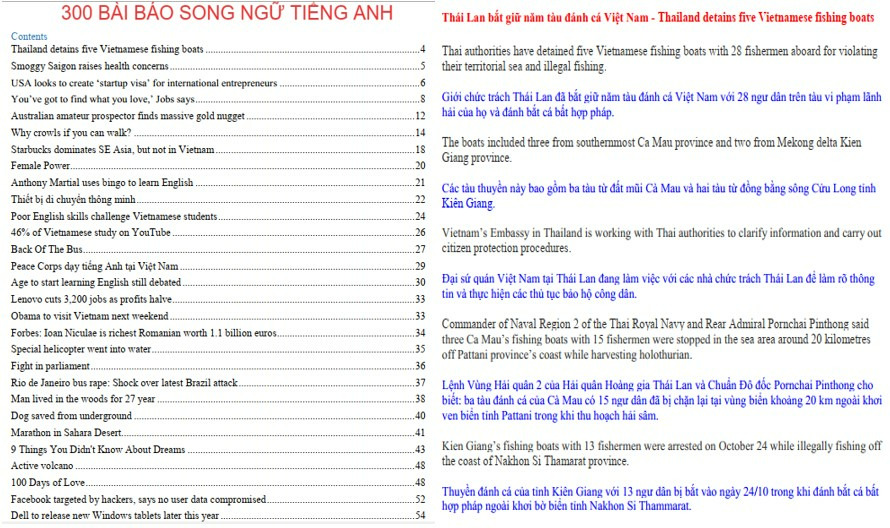 300 Bài báo song ngữ Anh Việt PDF