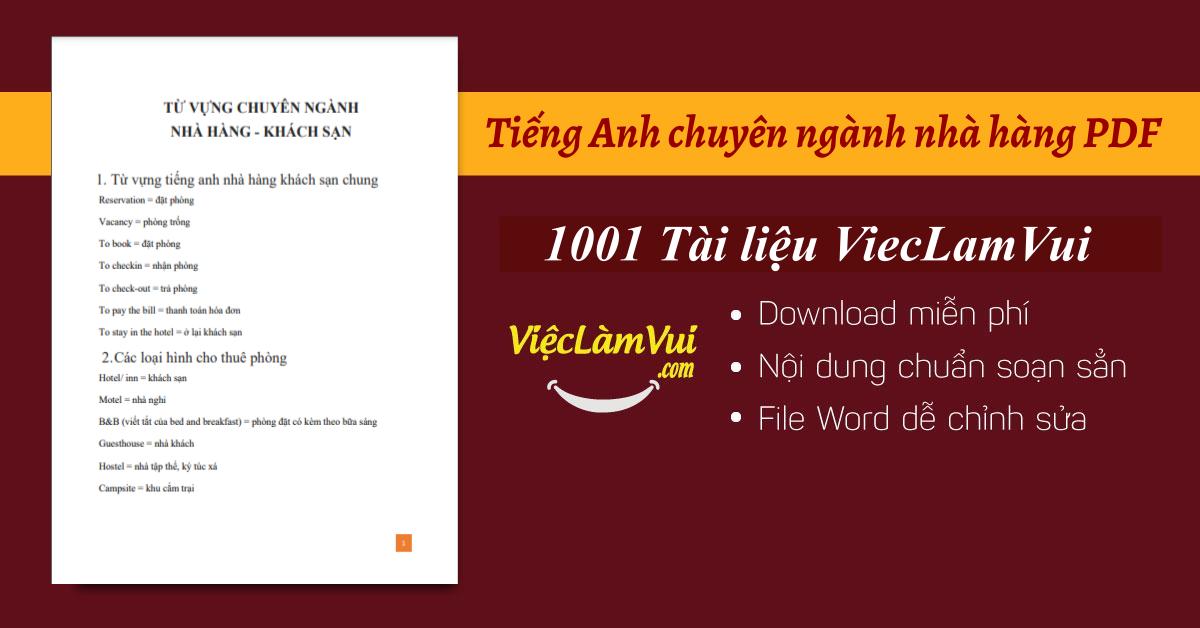 Tiếng Anh chuyên ngành nhà hàng khách sạn PDF