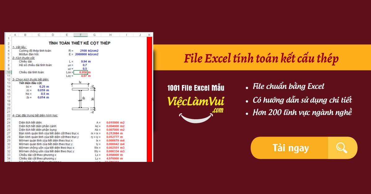 File Excel tính toán kết cấu thép