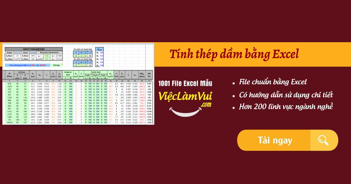 Tính thép dầm bằng Excel