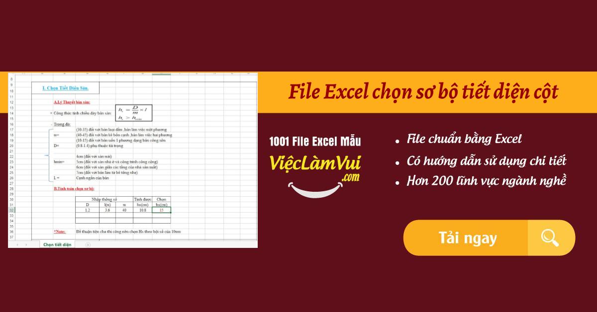 File Excel chọn sơ bộ tiết diện cột dầm sàn