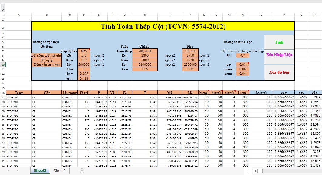 Tính toán thép cột 