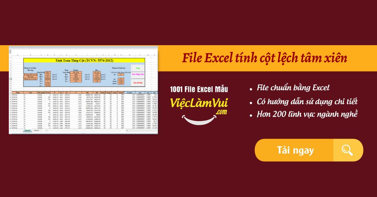 File Excel tính cột lệch tâm xiên