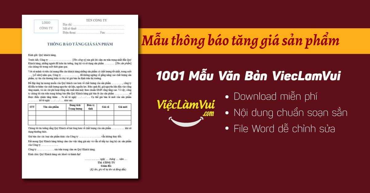 Mẫu thông báo tăng giá sản phẩm file Word