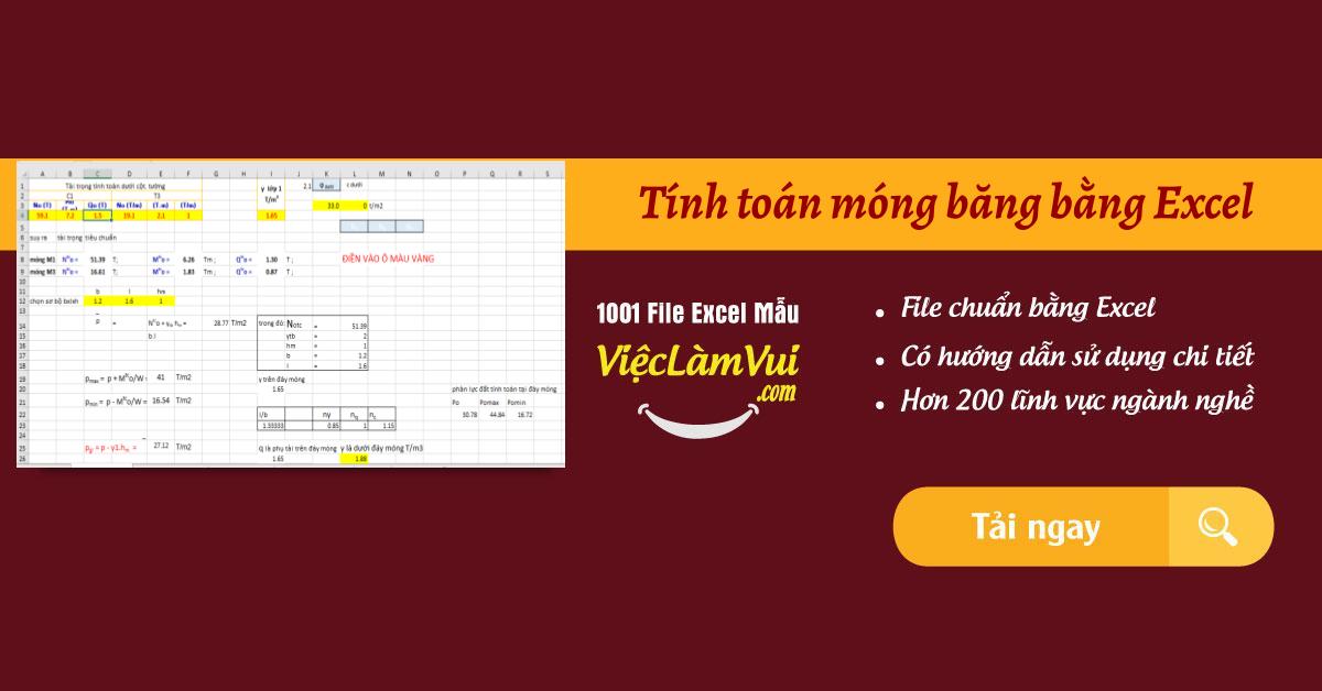 Tính toán móng băng bằng Excel