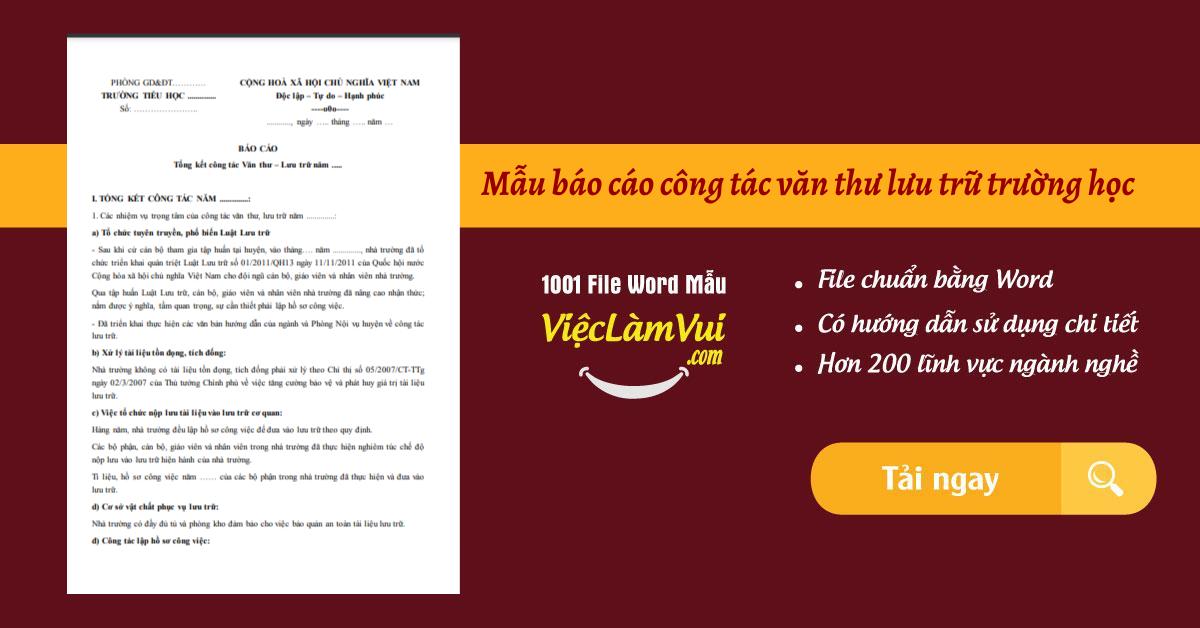 Mẫu báo cáo công tác văn thư lưu trữ trường học file Word