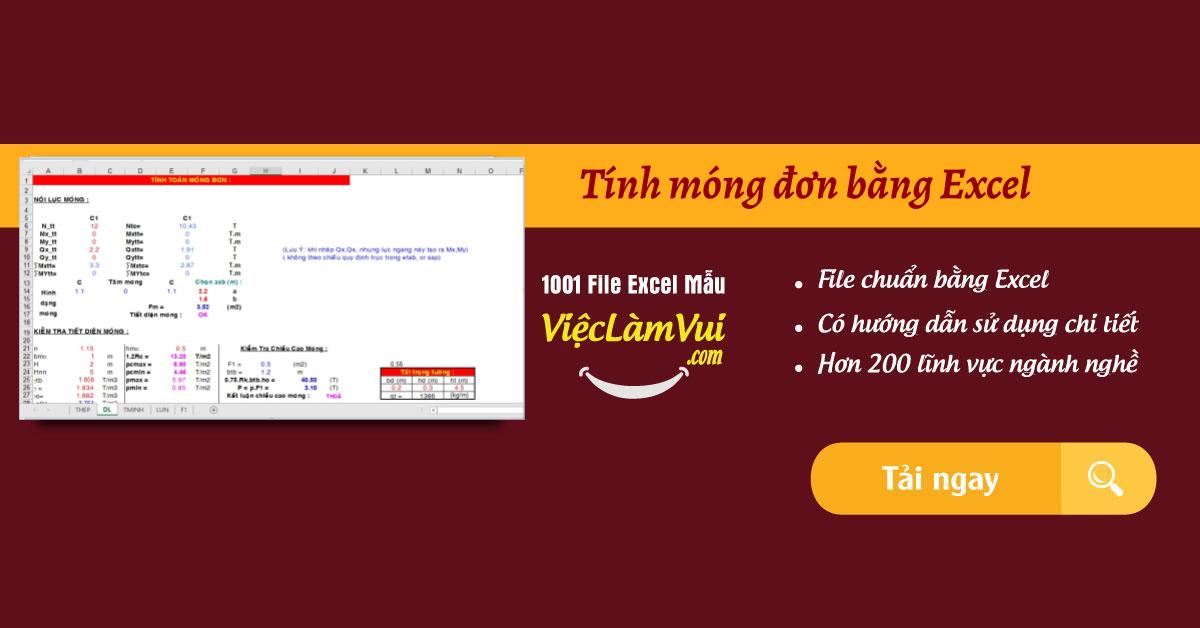 Tính móng đơn bằng Excel