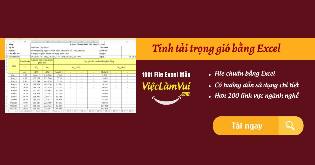 Tính tải trọng gió bằng Excel