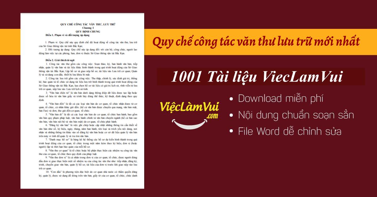 Quy chế công tác văn thư lưu trữ mới nhất file Word