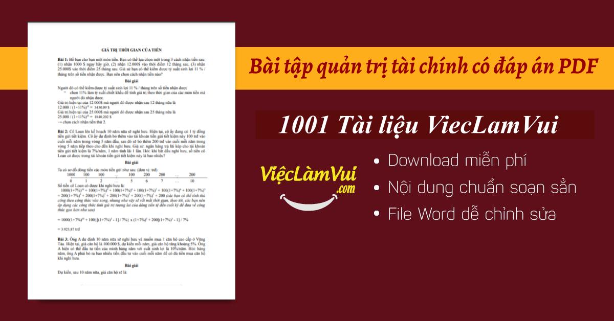 Bài tập quản trị tài chính có đáp án PDF