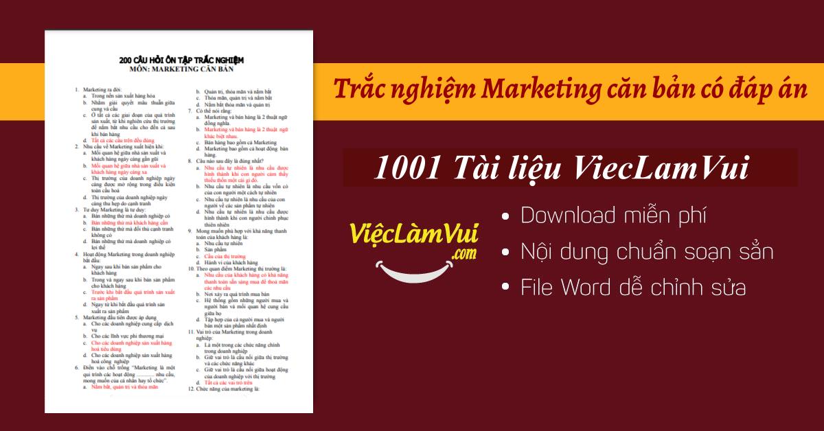 Trắc nghiệm Marketing căn bản có đáp án