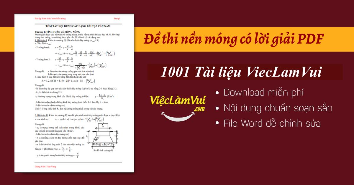 Đề thi nền móng có lời giải PDF