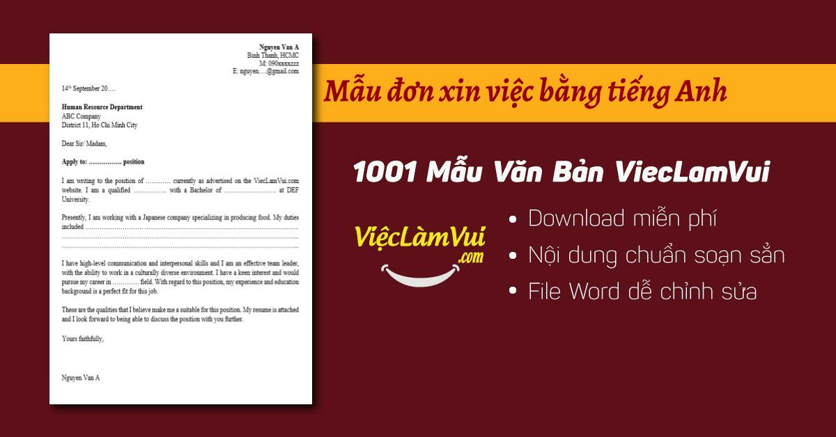 Mẫu đơn xin việc bằng tiếng Anh file Word