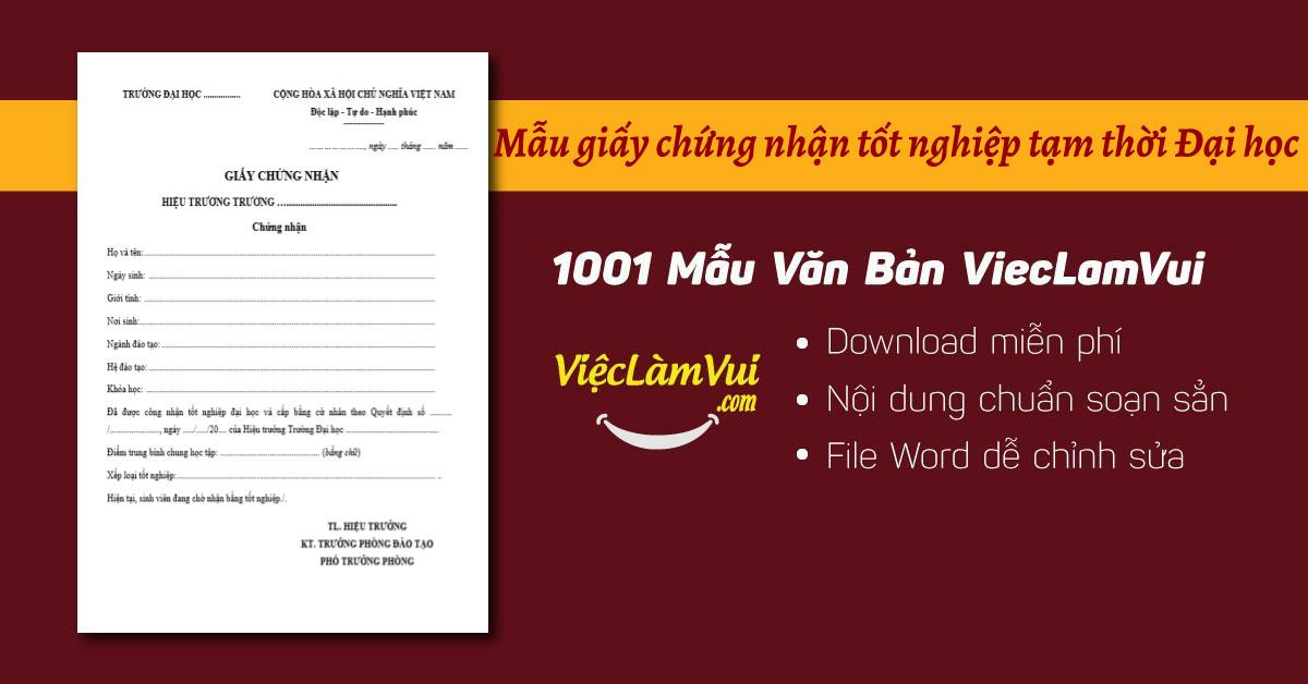 Mẫu giấy chứng nhận tốt nghiệp tạm thời Đại học file Word