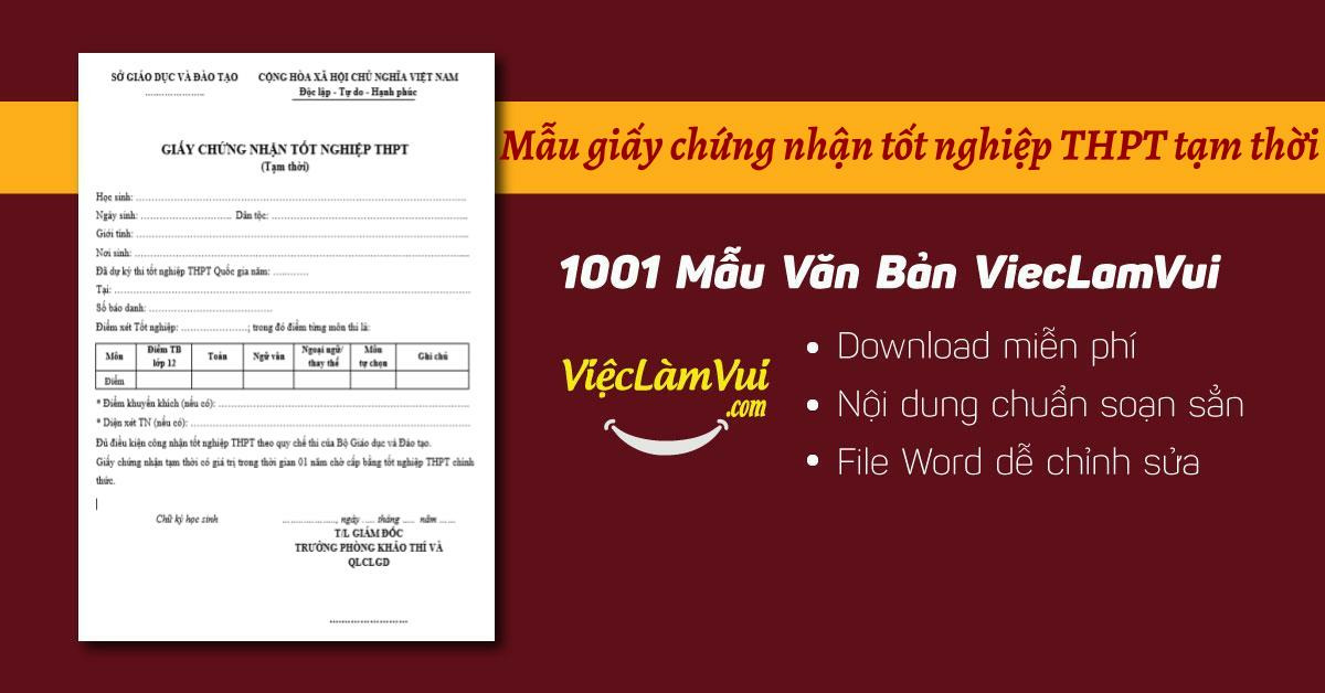 Mẫu giấy chứng nhận tốt nghiệp THPT tạm thời file Word