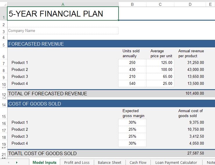 Hình ảnh File Excel kế hoạch tài chính 5 năm