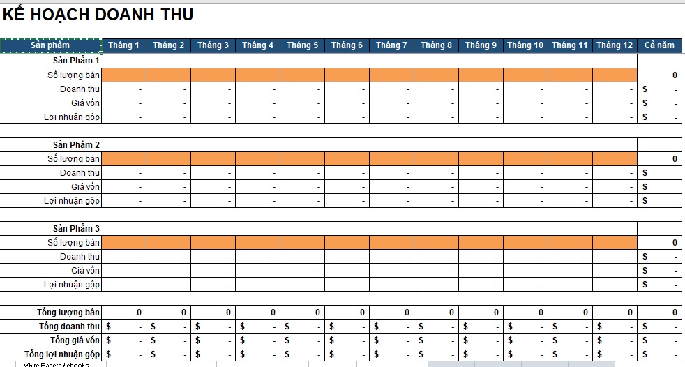 Hình ảnh File Excel kế hoạch doanh thu 1 năm