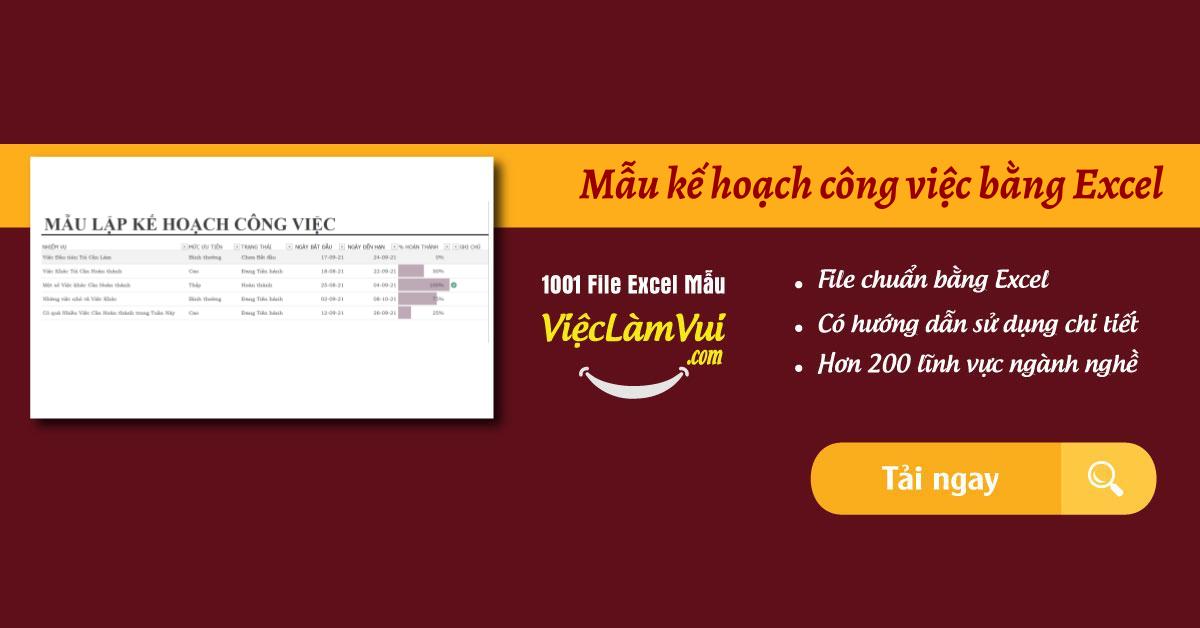 Mẫu kế hoạch công việc bằng Excel