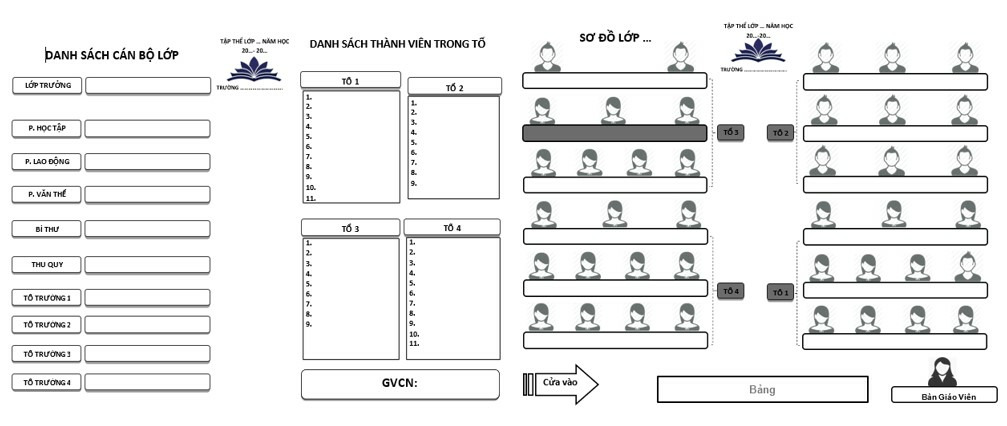 Mẫu sơ đồ lớp học bằng Word