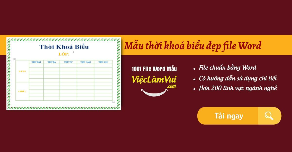 Mẫu thời khóa biểu đẹp file Word