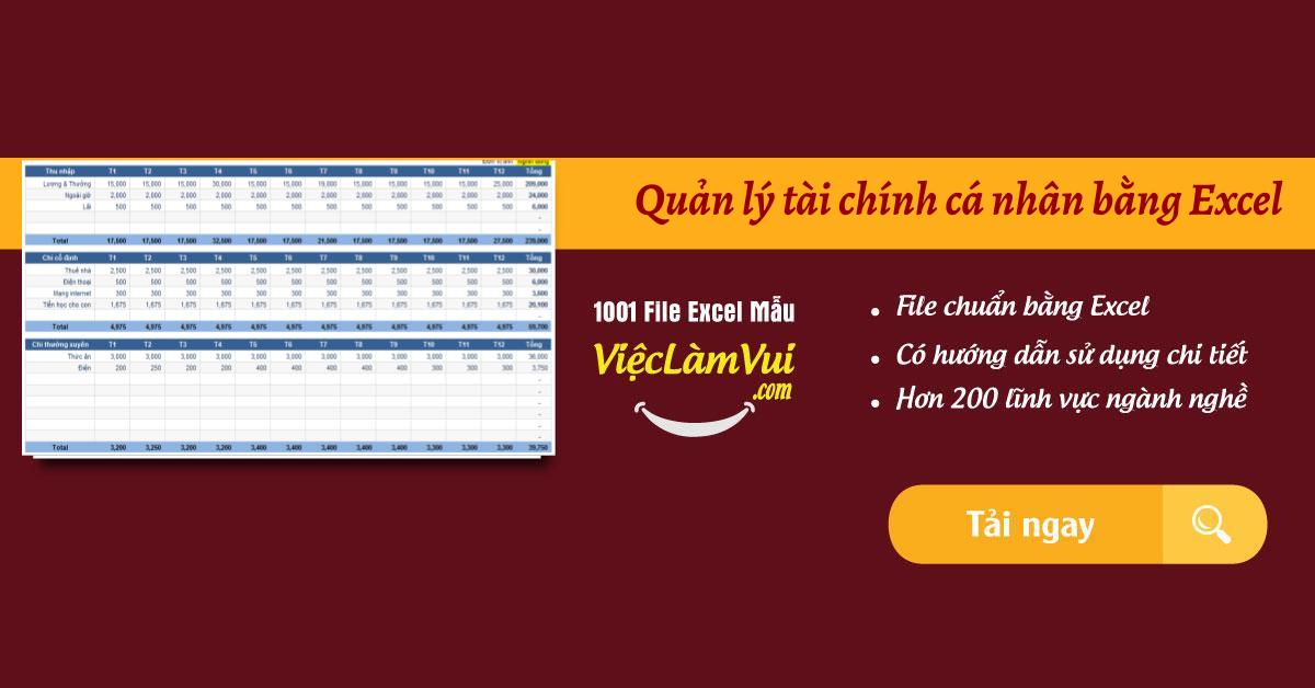 Quản lý tài chính cá nhân bằng Excel