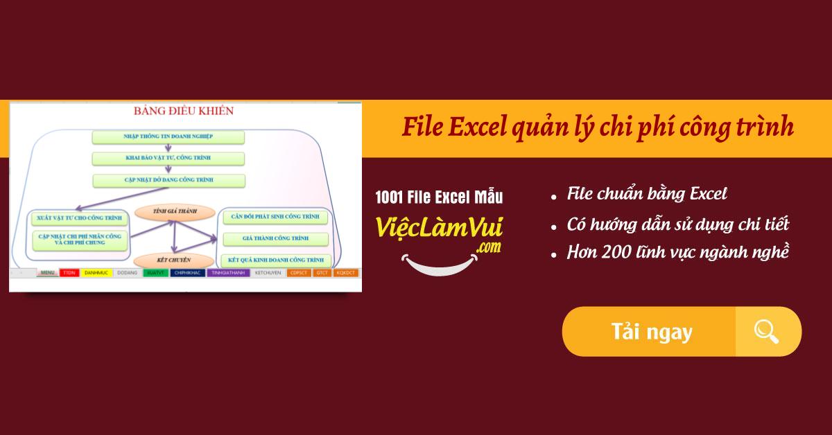 File Excel quản lý chi phí công trình