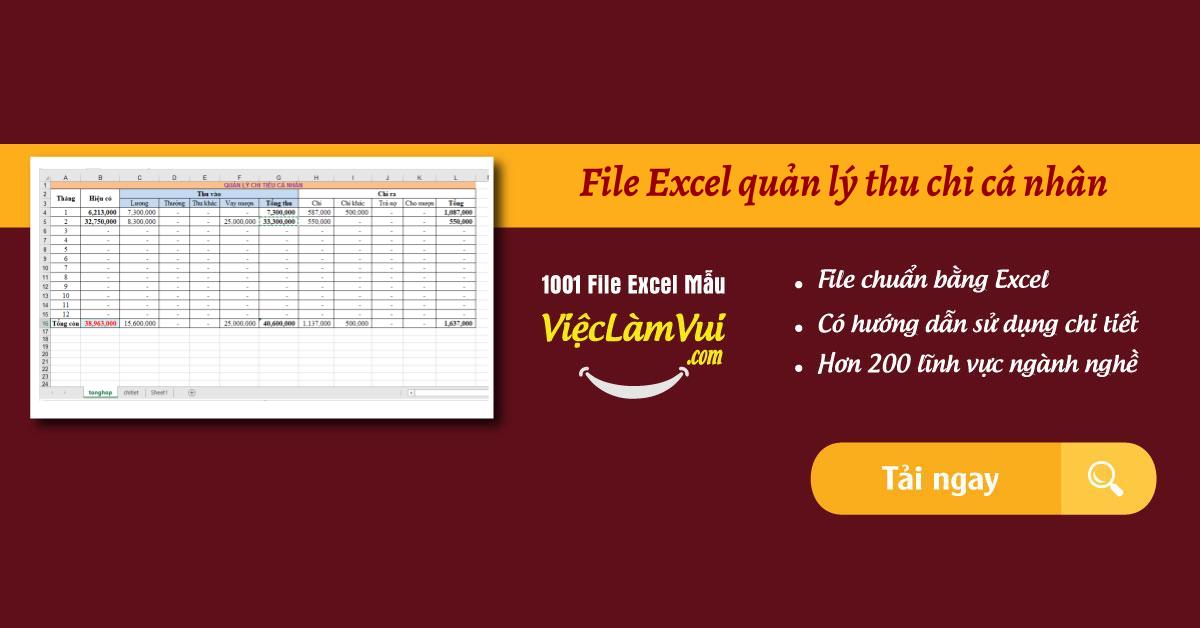 File Excel quản lý thu chi cá nhân