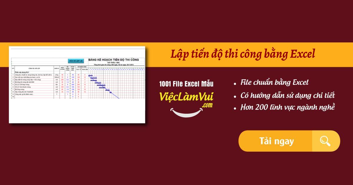 Lập tiến độ thi công bằng Excel