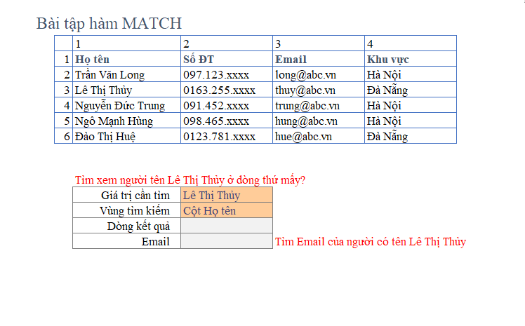 Bài tập dùng hàm INDEX MATCH để tìm dữ liệu trong Excel 