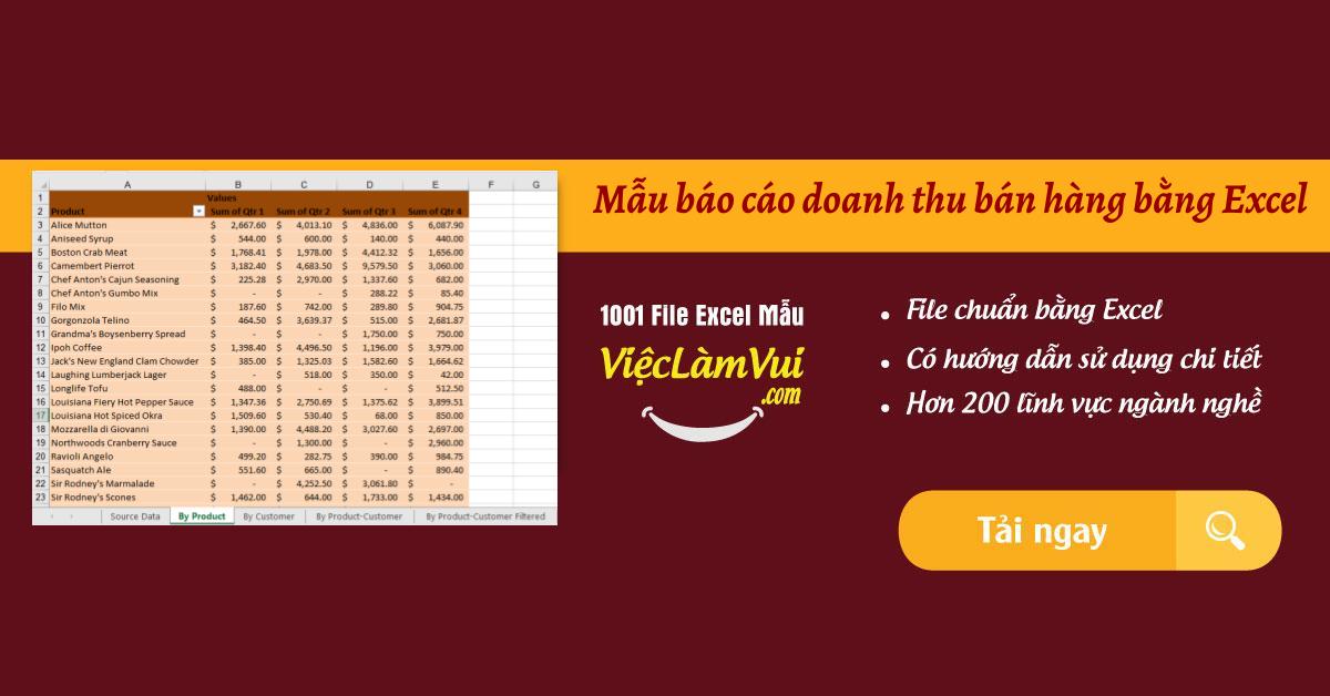 Mẫu báo cáo doanh thu bán hàng bằng Excel