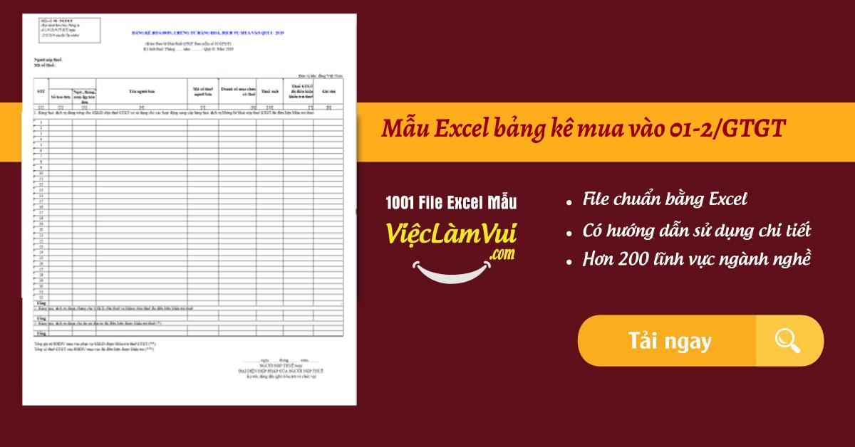 Mẫu Excel bảng kê mua vào 01-2/GTGT