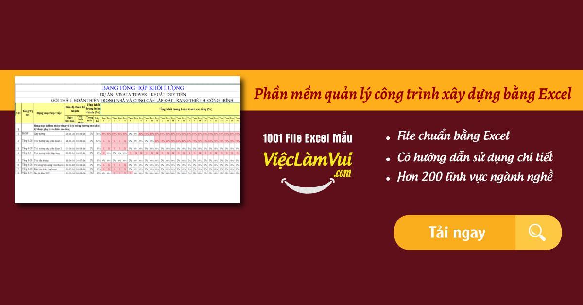 Phần mềm quản lý công trình xây dựng bằng Excel