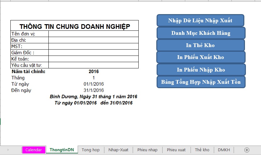 Bảng thông tin doanh nghiệp