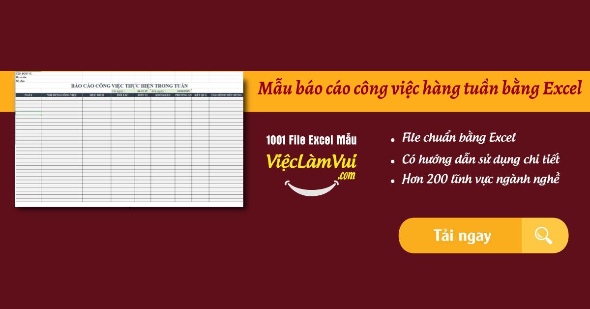 Mẫu báo cáo công việc hàng tuần bằng Excel