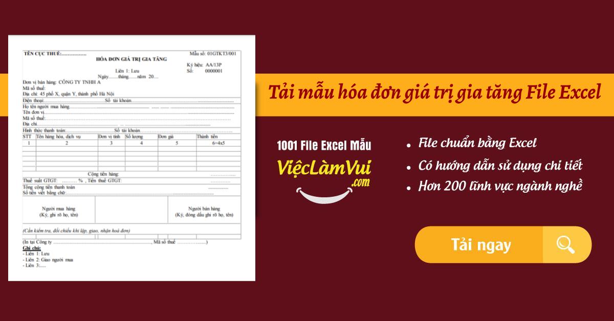 Tải mẫu hóa đơn giá trị gia tăng File Excel