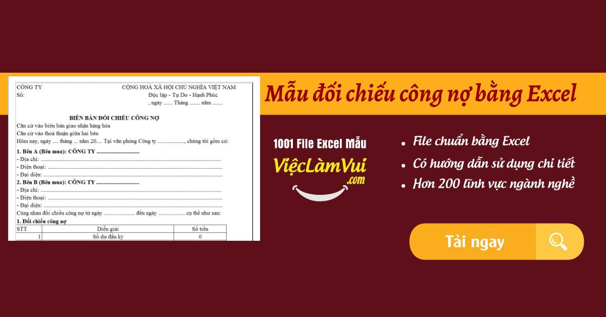 Mẫu đối chiếu công nợ bằng Excel