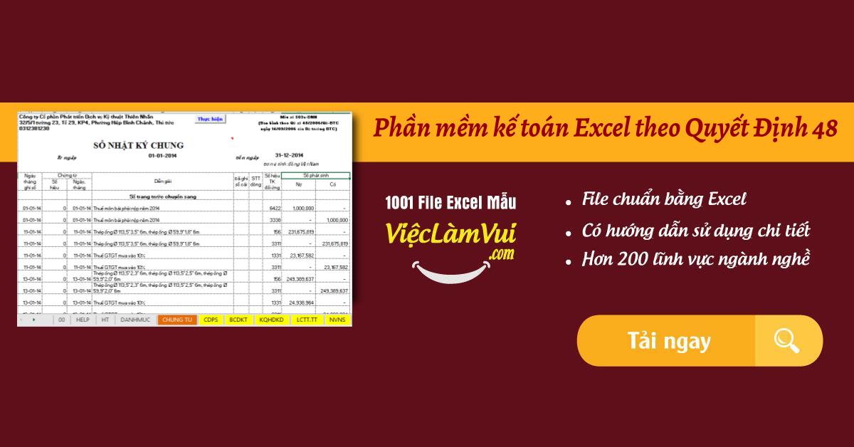 Phần mềm kế toán Excel theo Quyết Định 48