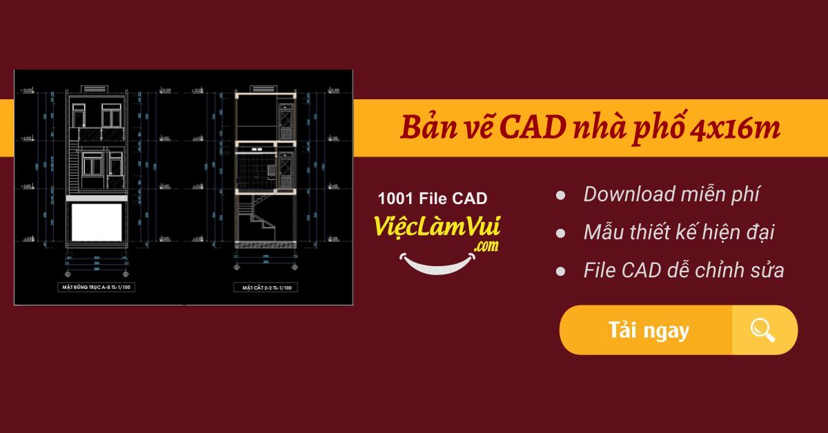Download bản vẽ CAD nhà phố 4x16m
