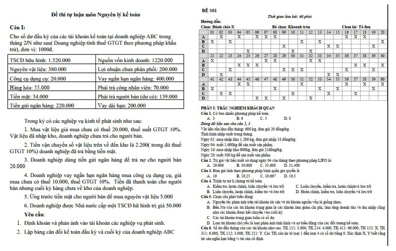 Mẫu đề thi nguyên lý kế toán PDF