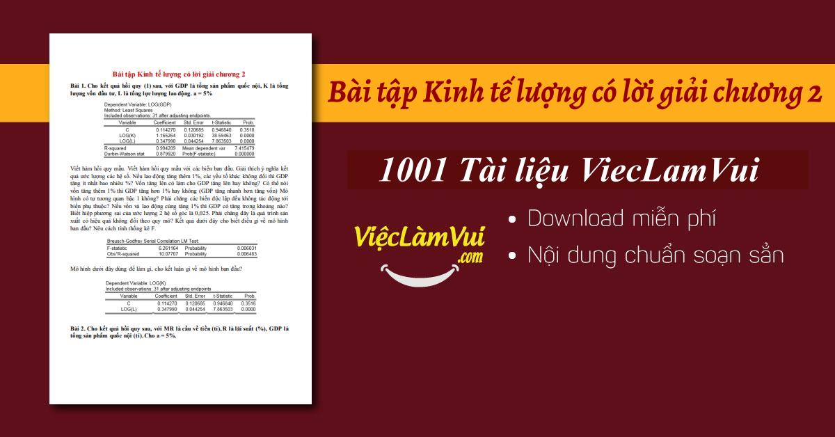 Bài tập Kinh tế lượng có lời giải chương 2